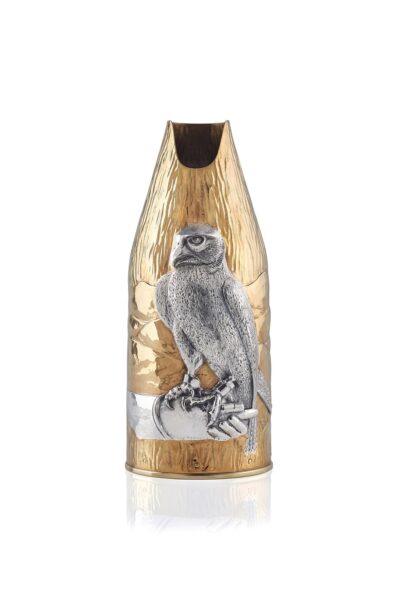 Front of the champagne bottle cover Falcon