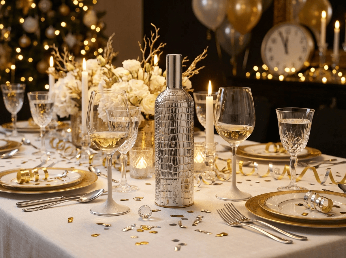 The holiday table dressed in light