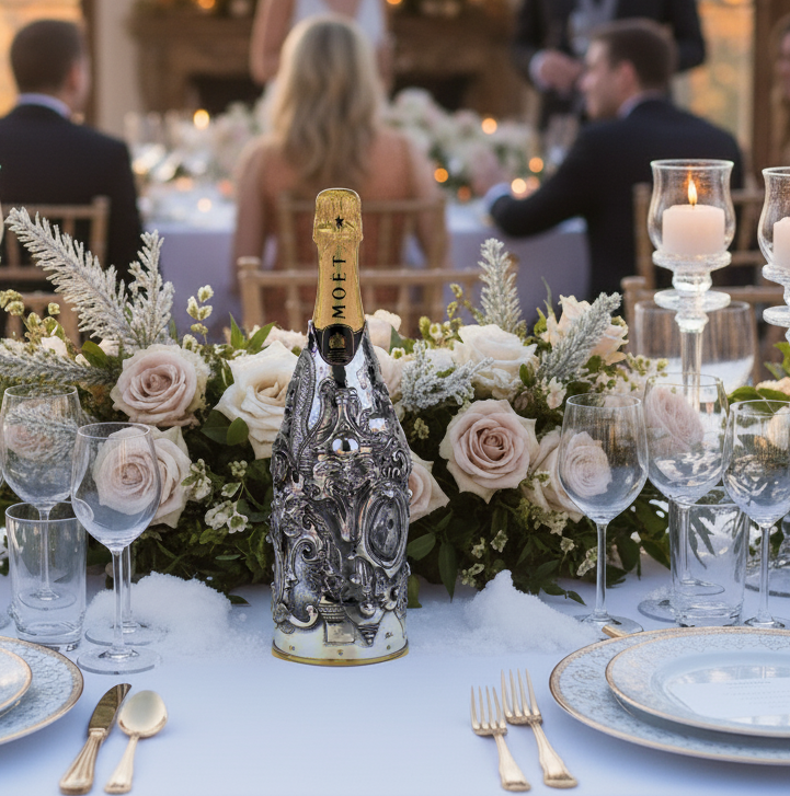Champagne cover Rinascimento in the middle of an elegant reception table